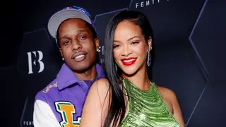 A$AP Rocky and Rihanna celebrate Fenty Beauty & Fenty Skin at Goya Studios on February 11, 2022 in Los Angeles, California. 