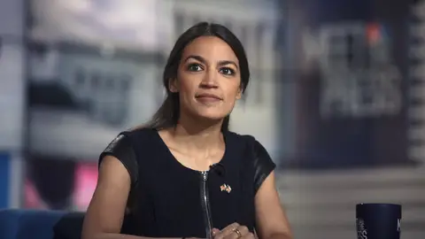 MEET THE PRESS -- Pictured: (l-r)  Alexandria Ocasio-Cortez, Democratic Nominee for New York's 14th Congressional District, appears on "Meet the Press" in Washington, D.C., Sunday, July 1, 2018. (Photo by: William B. Plowman/NBC/NBC Newswire/NBCUniversal via Getty Images)