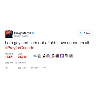 Ricky Martin - We cannot let fear hold us back.(Photo: Ricky Martin via Twitter)