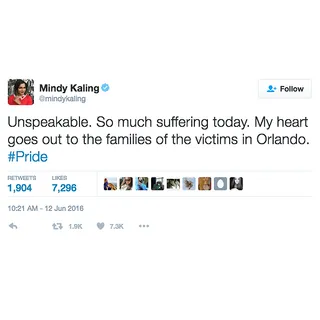 Mindy Kaling - The suffering via gun violence needs to stop.(Photo: Mindy Kaling via Twitter)