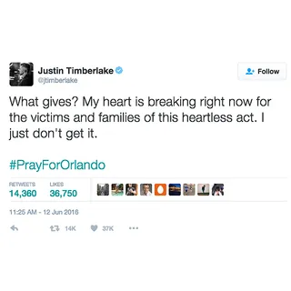 Justin Timberlake - Heartless is the best way to put this tragedy.(Photo: Justin Timberlake via Twitter)