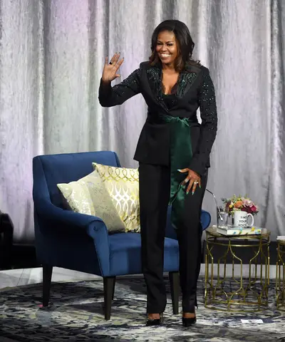 Emerald City Slay - Michelle Obama has been honoring her European stops by wearing local designers. At the her Norway stop, our former first lady wore a custom, emerald, Peter Dundas pantsuit. (Photo: Rune Hellestad - Corbis/Corbis via Getty Images)&nbsp;