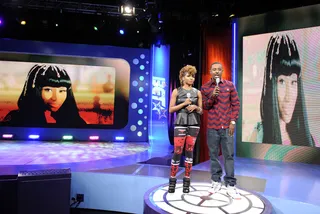 Double Team - Miss Mykie and Shorty Da Prince talk about the upcoming release of Nicki Minaj's "Roman Reloaded" album at 106 &amp; Park, October 11, 2012. (Photo: John Ricard / BET)