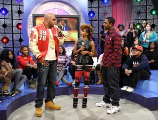 Stand Tall - Flo Rida with Miss Mykie and Shorty at 106 &amp; Park, October 11, 2012. (Photo: John Ricard / BET)
