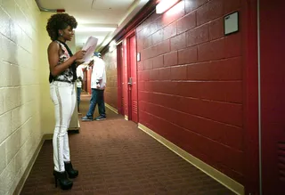 Practice Makes Perfect - Miss Mykie reviews the script backstage minutes before she will begin her walk to the set at 106 &amp; Park, October 10, 2012.(Photo: John Ricard / BET)