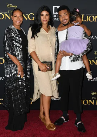 Chance The Rapper &amp; Family - Chance The Rapper and his family fashionably attended the premiere of Disney's &quot;The Lion King.&quot; How cute is Kirsten Corley's baby bump?(Photo: Jon Kopaloff/FilmMagic)