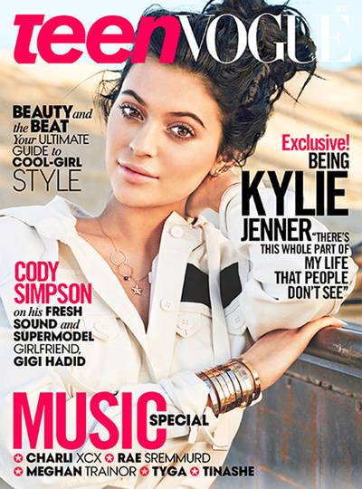 Kylie Jenner on Teen Vogue - The reality starlet gets a makeunder, thanks to minimal makeup and an updo that draws the attention to her features. We love seeing her natural beauty shine. (Photo: Teen Vogue, May 2015)
