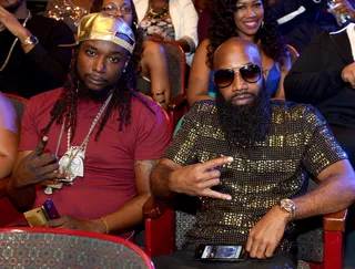 Talk Smack - Smack White, creator of the Smack DVD series, and his guest kick back while they await the freestyle artists.(Photo: Paras Griffin/BET/Getty Images for BET Networks)