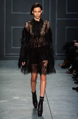 Vera Wang - Need a little drama in your life? This lace-and-crystal embellished dress with posh fur sleeves brings the noise in all the best ways.(Photo: Neilson Barnard/Getty Images)