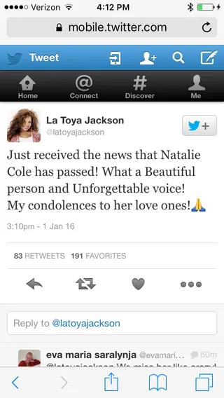 La Toya Jackson - (Photo: LaToya Jackson via Twitter)
