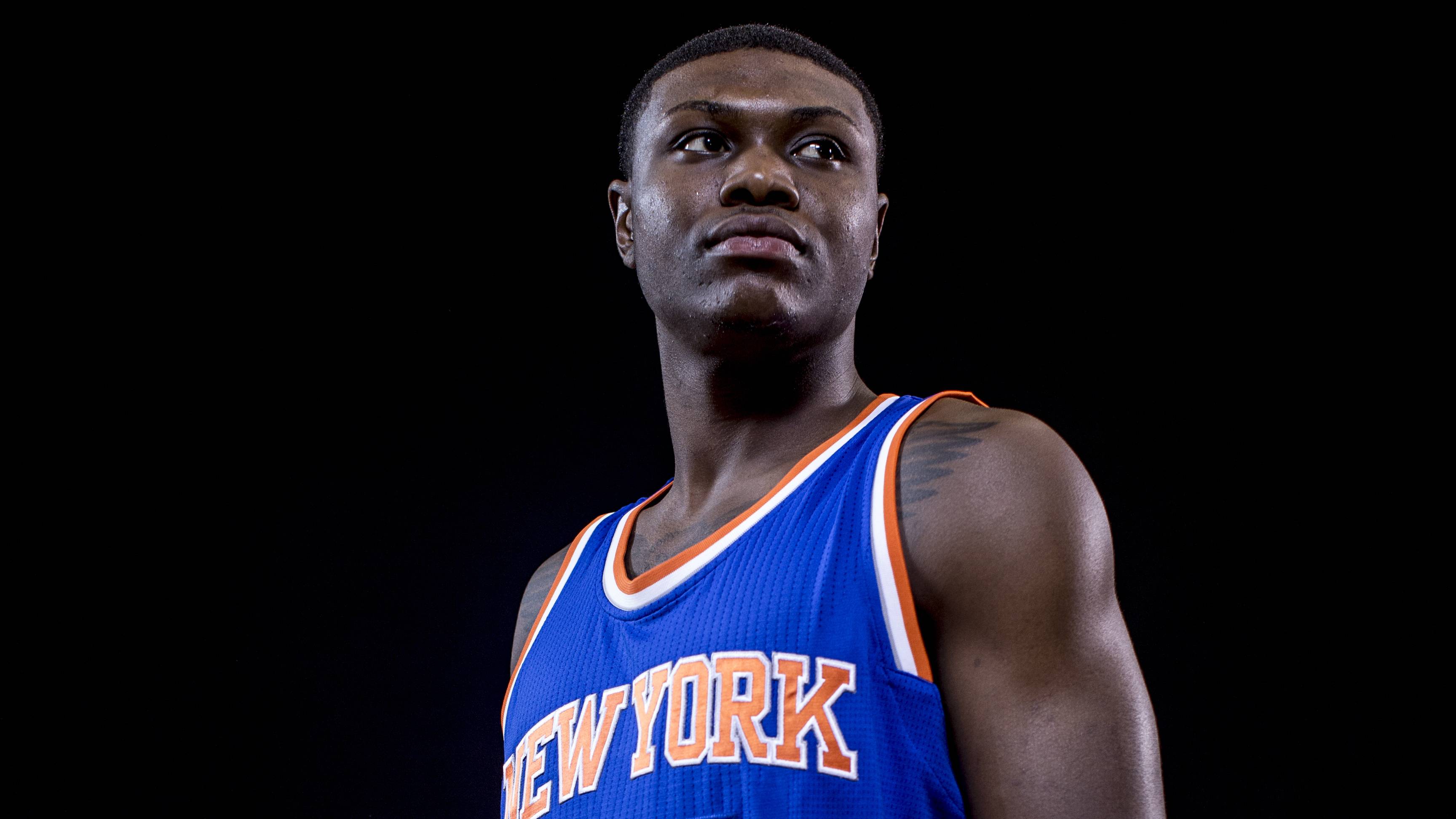 TARRYTOWN, NY - AUGUST 03: Cleanthony Early #17 of the New York Knicks poses for a portrait during the 2014 NBA rookie photo shoot at MSG Training Center on August 3, 2014 in Tarrytown, New York. NOTE TO USER: User expressly acknowledges and agrees that, by downloading and or using this photograph, User is consenting to the terms and conditions of the Getty Images License Agreement. (Photo by Nick Laham/Getty Images)