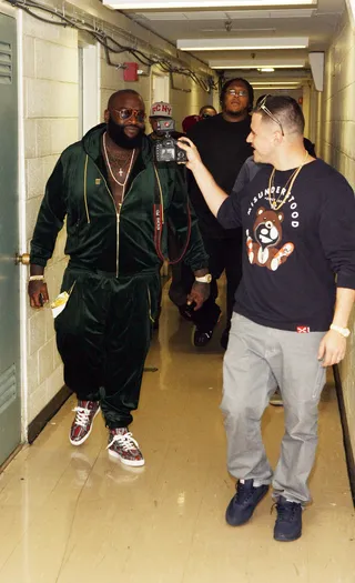 Money Green - Rick Ross wearing the get money color while backstage at 106. (Photo: Bennett Raglin/BET/Getty Images for BET)