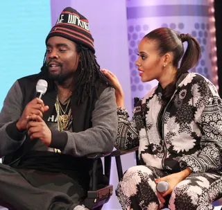 Look Closely - Angela Simmons listens as Wale talks new music on 106.&nbsp;(Photo: Bennett Raglin/BET/Getty Images for BET)