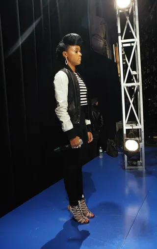 Quiet Time - Supernova beauty Janelle Monáe before she hits the 106 stage.(Photo: Bennett Raglin/BET/Getty Images for BET)&nbsp;