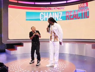 Goofing - Bow Wow and 2 Chainz share a laugh while on 106.&nbsp; (Photo: Bennett Raglin/BET/Getty Images for BET)