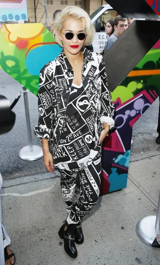 Go Bold - Rita Ora is seen leaving the DKNY fashion show during Mercedes-Benz Fashion Week Spring 2014 in New York City.&nbsp;(Photo: Splash News)