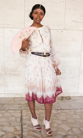 In Bloom - Fashion blogger Winifred Wikkeling gets a head start on spring’s floral trend in her vintage frock and Cesare Paciotti heels.   (Photo: Chelsea Lauren/Getty Images)