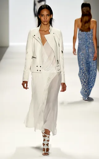 Winter White  - Head-to-toe white was a hit on the runway. From trousers and knits to pencil skirts and trenches, all our favorite fashion is available in the clean hue.  Bonus Tip: Look for cozy fabrics and modern cuts in a fall-appropriate chalk shade.  (Photo by Frazer Harrison/Getty Images for Mercedes-Benz Fashion Week)