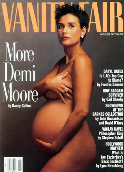 Demi Moore - We hope Demi is getting royalties for the belly-cradle pose she made famous in 1991, when she was seven months pregnant. The actress stirred up major controversy for the bold move, but set a huge trend of expecting celebs going au naturel and celebrating their pregnancy curves.&nbsp;  (Photo: Vanity Fair Magazine)