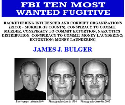 James &quot;Whitey&quot; Bulger - Formerly one of the FBI's Ten Most Wanted fugitives, organized crime boss James &quot;Whitey&quot; Bulger lived on the lam for 16 years until he was arrested in Santa Monica, California, in 2011. The leader of Boston's Winter Hill gang, he was indicted for 19 murders, among other charges.  &nbsp;(Photo: FBI/Getty Images)