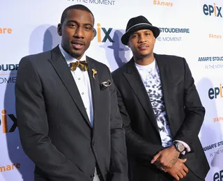Cllique - New York Knicks players Amar'e Stoudemire and Carmelo Anthony attend the EPIX documentary premiere of Amar'e Stoudemire: In the Moment in New York City. (Photo: Theo Wargo/Getty Images for EPIX)