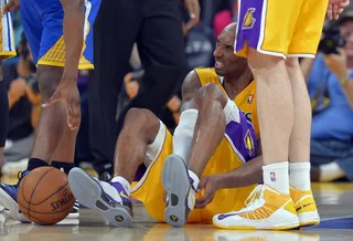Kobe Out for Rest of Season - Ouch. Kobe Bryant is going to be warming the bench for the remainder of the season after tearing his Achilles tendon in Friday's 118-116 win over the Golden State Warriors. The injury is his worst in his 17-year career and will keep him off the court until the start of the next season.&nbsp;(Photo: AP Photo/Mark J. Terrill)