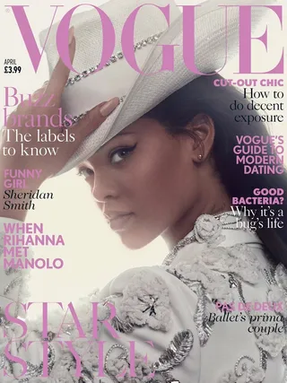 Rihanna - This is the second cover the Bajan beauty has for British&nbsp;Vogue. She used the March 2016 cover to exclusively announce and showcase her collab with footwear maestro&nbsp;Manolo Blahnik. Be honest, one look at this makes you want to go out and buy a white cowboy hat, right? Yes she slays, but that's why she's Rihanna.(Photo: Vogue UK Magazine, April 2016)