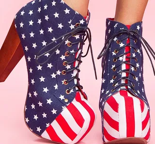 Jeffrey Campbell Lita Platform American Flag Boot - Let your style be heard in these bad lace-up booties decorated in the American flag.&nbsp;  (Photo: Courtesy nastgal.com)