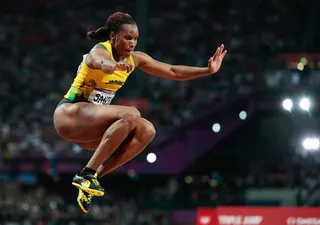 Leap of Faith - Trecia Smith of Jamaica competes in the women's triple jump final. She placed 14th.(Photo: Adam Pretty/Getty Images)