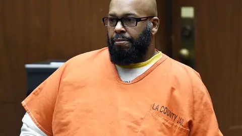 LOS ANGELES, CA - MARCH 09:  Marion "Suge" Knight appears for a hearing at the Clara Shortridge Foltz Criminal Justice Center March 9, 2015 in Los Angeles, California. The hearing was scheduled to determine if the two criminal cases against Knight, one for murder and attempted murder when Knight allegedly ran over two men in a Compton parking lot after an argument and another case involving an alleged robbery and criminal threats to a photographer in Beverly Hills, should be moved to the downtown Los Angeles courthouse.  (Photo by Kevork Djansezian/Getty Images)
