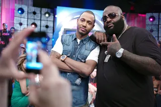 Bawse Up - Terrence J takes a personal pic with Rick Ross at 106 &amp; Park, July 31, 2012. (Photo: John Ricard / BET)