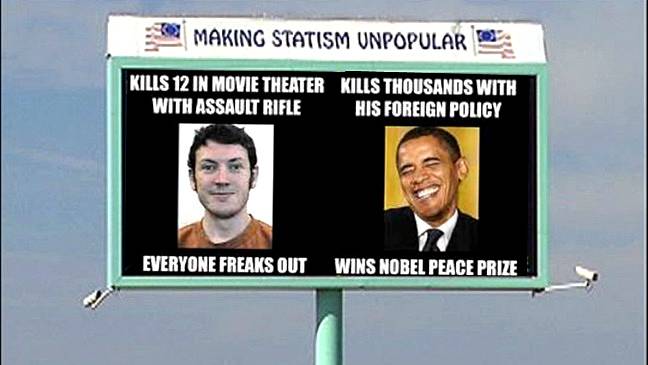Barack Obama, James Holmes, mass shooting, crime, obama billboard