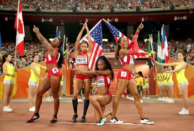 The 2015 U.S. Women’s Track and Field Team - It's cool to see celebs squad up like the rest of us. See stars and their cliques stealing the limelight.&nbsp;By Jazmine A. Ortiz&nbsp;&nbsp;Francena McCorory, Sanya Richards-Ross, Natasha Hastings and Allyson Felix got their Charlie's Angels on during the 15th IAAF World Athletics Championships in Beijing last year. This year, Felix, McCorory&nbsp;and Hastings will compete for the gold at the Olympics.(Photo: Patrick Smith/Getty Images)