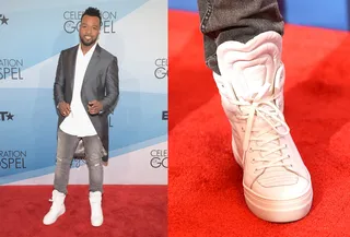Okay Mr. Mitchell! - VaShawn Mitchell switches it up on all of us with these all white kicks. (Photos: Jason Kempin/Getty Images for BET)