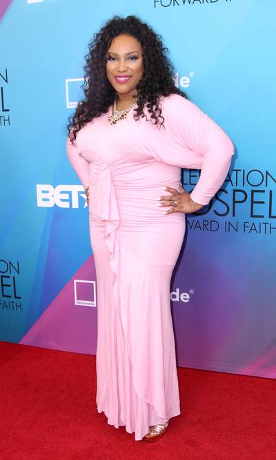 Powder Pink - Singer Tasha Page-Lockhart wore a powder pink gown and completed her look with soft gold platforms on the red carpet.(Photo: Maury Phillips/BET/Getty Images for BET)