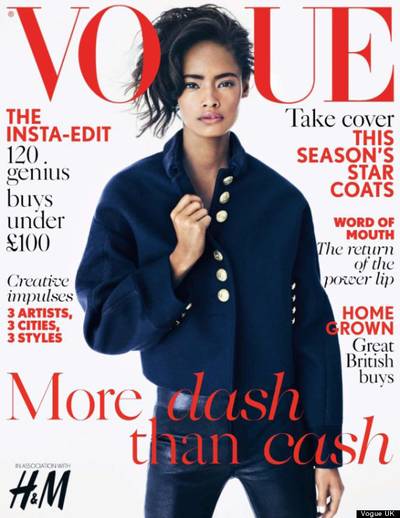 Malaika Firth  - The Kenyan-born beauty, who is also the first Black spokes model for Prada in nearly 20 years, appears on the cover of a special shopping edition inside Vogue U.K.’s November 2013 issue. Doesn't she look fly in her teased up-do and sharp brass-buttoned jacket?(Photo: Vogue UK, November 2013)