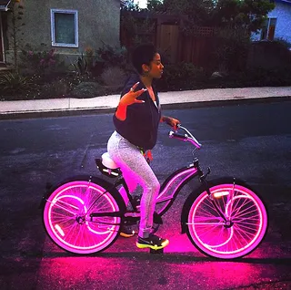 Keyshia Cole @keyshiacole - Keyshia goes for a spin on this super cute bike to burn some calories.(Photo: Keyshia Cole via Instagram)