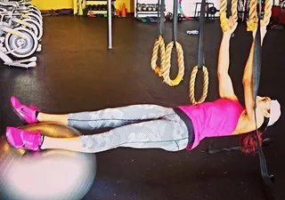 Skylar Diggins @skydigg4 - The WNBA superstar shares some tips with her followers on how to get fit like a pro. "Core, strength, and balance. Reverse plank suspension training! Use your core to find balance on the stability ball. Control your pull and the descend...4 sets of :20 or 4 x 6 pulls! Try it!"  (Photo: Skylar Diggins via Instagram)