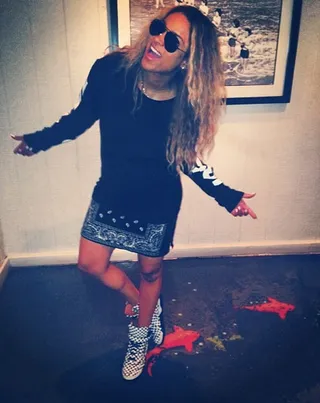 Mix it Up - Bandana-print skirt and checkered hi-tops? Why not! Gotta love a gal who has fun with fashion.  (Photo: Ciara via Instagram)