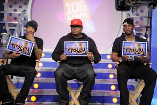 Give It To SyahBoy - Freestyle Friday judges Sonny Digital, E-40, DJ Scream decide in favor of Relly at 106 &amp; Park, March 23, 2012.(Photo: John Ricard/BET)