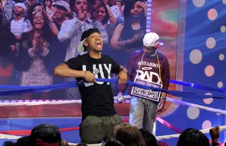 Let's Get It! - Freestyle Friday semi-final: Terrence J celebrates the powerful delivery of both Payne Da Squad Boy and Syahboy at 106 &amp; Park, March 23, 2012.(Photo: John Ricard/BET)
