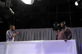 Let the Show Begin - Terrence J shoots the show opening from the Crow's Nest high above the audience at 106 &amp; Park, March 22, 2012. (Photo: John Ricard / BET)