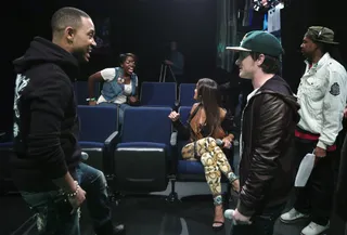 Josh Hutcherson with Terrence J - Josh Hutcherson prepares to view a scene from "The Hunger Games" with Terrene J and Rocsi Diaz at 106 &amp; Park, March 22, 2012. (Photo: John Ricard / BET)