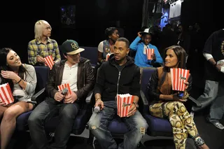 Convo with Josh Hutcherson - Josh Hutcherson prepares to view a scene from "The Hunger Games" with Rocsi Diaz and Terrence J at 106 &amp; Park, March 22, 2012. (Photo: John Ricard / BET)