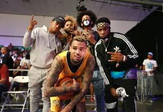 Ayo & Teo with Chris Brown at the BETX 17' basketball halftime show.