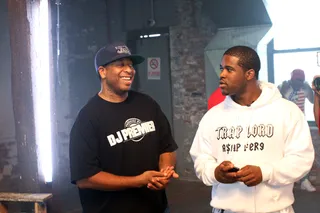 Kickin' It With a Legend - A$AP Ferg kicks it with DJ Premier while they prepare for the Cypher.(Photo: Bennett Raglin/BET/Getty Images for BET)