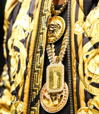 Versace Down - Takeoff shows off his Versace necklace on 106.(Photo:&nbsp; Bennett Raglin/BET/Getty Images)