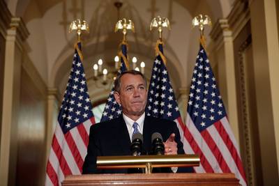 No Surrender - Obama suggested a short-term deal on both the shutdown and raising the debt ceiling to tide the government over while he and lawmakers negotiate a long-term deal. Boehner said the president wants &quot;unconditional surrender&quot; from House Republicans and they're not budging either. (Photo: Win McNamee/Getty Images)