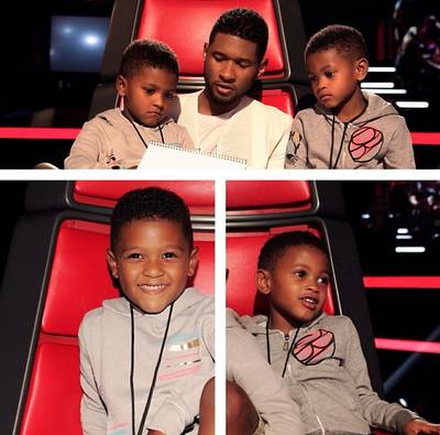 Usher, Naviyd Raymond and Usher Raymond V - The term ?me, myself, and I? likely have new meaning for Usher, whose young sons Naviyd and Usher Raymond V are practically carbon copies of their famous father.   (Photo: Usher via Instagram)