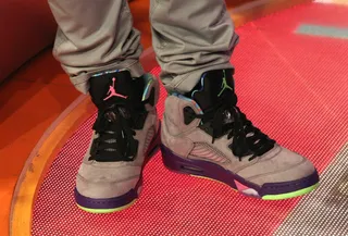 Mixed but Matched - A closeup of Bow Wow's mixed-matched J's. (Photo: Bennett Raglin/BET/Getty Images for BET)